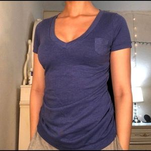 purple short sleeve shirt